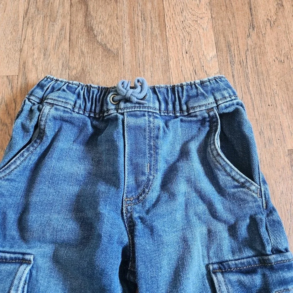 OshKosh B'gosh Toddler Boys Blue Denim Cargo Jogger Pants Size 3T Drawstring 599